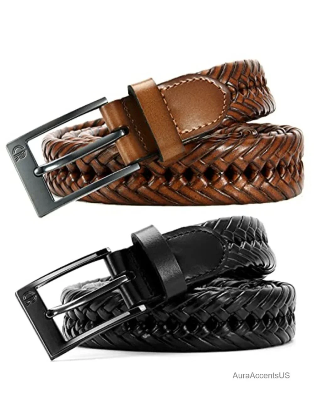 Woven Braided Leather Belt Men's 1 1/8